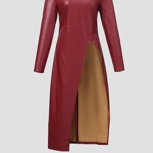Elegant Burgundy Faux Leather Dress